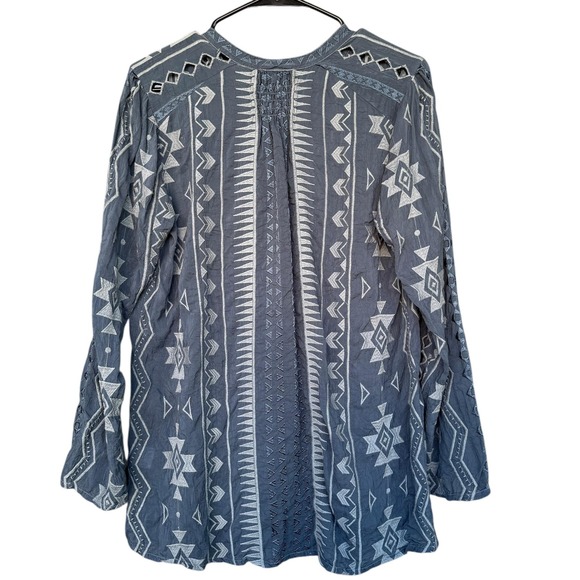 Johnny Was Shirt Womens Small Blue Geometric Embroidered Boho Long Sleeve Tunic - Picture 2 of 8